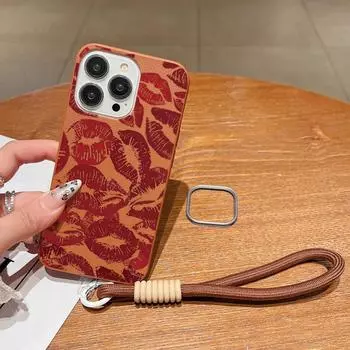 Модный тонкий мягкий чехол с рисунком губ для iPhone 16 15 Pro Max 14 Pro 13 12 11, противоударный чехол из кожи TPU с матовой текстурой iPhone 16 красный/чёрный