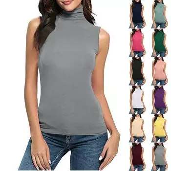 Модный тонкий повседневный жилет без рукавов с высоким воротом, дышащий топ для женщин L чёрный