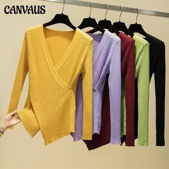 Модный тонкий пуловер с v-образным вырезом и длинными рукавами, женский зимний шикарный трикотаж One size серый