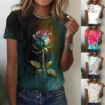 Модный топ с круглым вырезом, футболка с 3d принтом, женская свободная футболка с коротким рукавом, летний женский повседневный пуловер XXS-6XL XXS