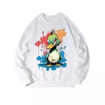 Модный топ с принтом Angry Duck, повседневная спортивная одежда на осень и зиму, хлопковая толстовка M белый