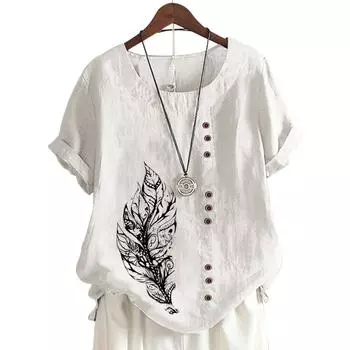 Модный топ с принтом, круглым вырезом и короткими рукавами в 11 цветах для женщин S белый