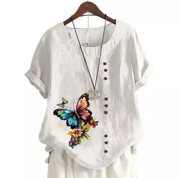 Модный топ с принтом, круглым вырезом и короткими рукавами в 11 цветах для женщин S кофейный