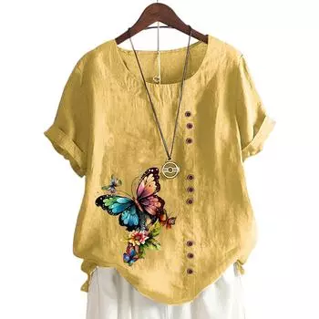 Модный топ с принтом, круглым вырезом и короткими рукавами в 11 цветах для женщин S кофейный