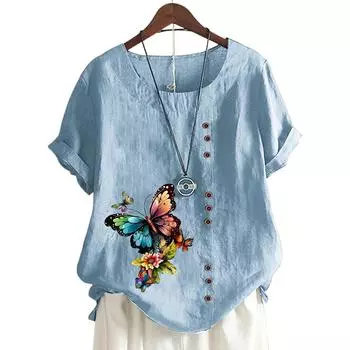 Модный топ с принтом, круглым вырезом и короткими рукавами в 11 цветах для женщин S кофейный