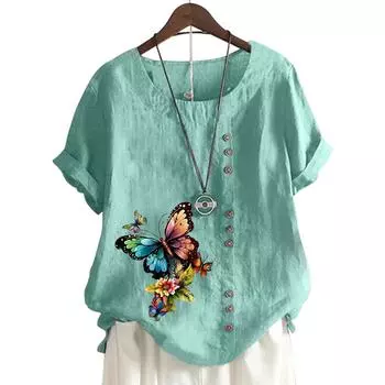 Модный топ с принтом, круглым вырезом и короткими рукавами в 11 цветах для женщин S кофейный