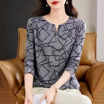 Модный топ средней длины для женщин среднего возраста, верхняя одежда, футболка с длинными рукавами, женская маленькая рубашка M серый