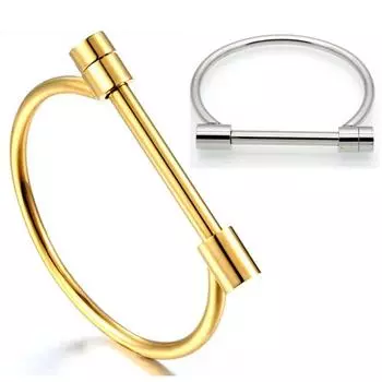 Модный трехцветный браслет из титановой стали, браслет в форме подковы, D-образный женский браслет золотой