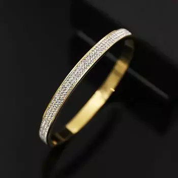 Модный трехцветный изысканный блестящий браслет из титановой стали с тремя рядами липкой белой грязи 18cm