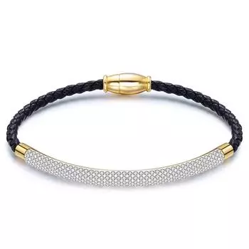 Модный трехрядный кожаный женский браслет из титановой стали с цирконием, тканый браслет с магнитной полосой и открытым браслетом чёрный