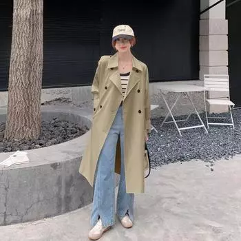 МОДНЫЙ тренчкот длинный женский high sense 2024 весна новый корейский вариант белый тонкий тренчкот женский пальто маленький британский Одежда S (85-52.5 kg) белый