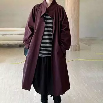 Модный тренчкот в европейском стиле с воротником-стойкой, однобортный, свободный, длинный, повседневный, женский, весна-осень L кирпич красный