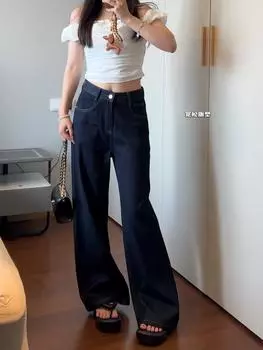 Модный тренд 2024 года, синие джинсы, женские, с широкими ступнями, широкие штанины, осень и зима, узкие, свободные, расклешенные, прямые брюки, для маленьких мужчин S