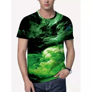 Модный тренд 3D Cool Landscape Printed Свободная футболка с коротким рукавом для мужчин S