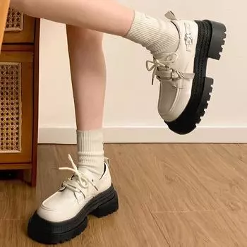 Модный тренд британский стиль платформы маленькие кожаные туфли женские 2025 новая весна и осень универсальная юбка 35 чёрный