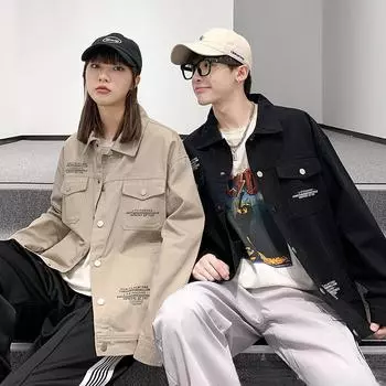Модный тренд для подростков, мужская и женская куртка в корейском стиле, повседневная универсальная верхняя одежда на весну и осень, куртка с бейсбольным воротником S хаки