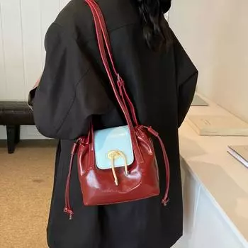 Модный тренд контрастная сумка в стиле ретро, новый нишевый дизайн, одно плечо, диагональная перекрещивающаяся сумка-ведро с завязками