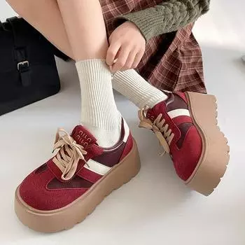 Модный тренд красные ретро универсальные кроссовки на платформе женские новинка 2025 года весна и осень легкая спортивная обувь с эффектом увеличения высоты 35 красный