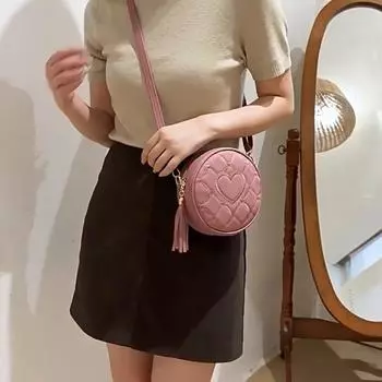 Модный тренд Love Embroidery Маленькая круглая сумка женская сумка сумки через плечо новая маленькая женская сумка через плечо 16.5x6x16.5cm вино красного