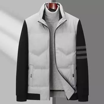 Модный тренд осень-зима новый мужской молодежный короткий пуховик с воротником-стойкой M бежевый