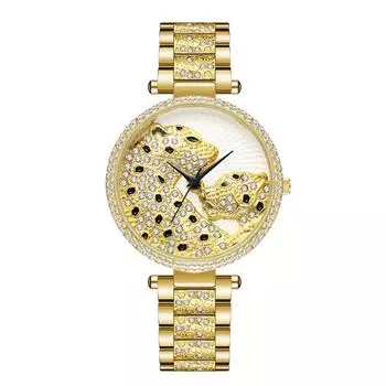 Модный тренд, персонализированные водонепроницаемые кварцевые часы с леопардовым принтом, инкрустированные бриллиантами, для женщин