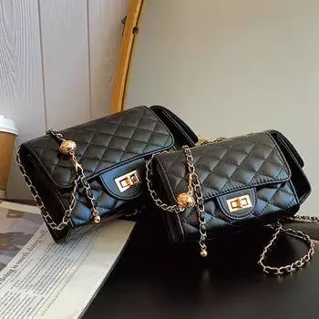 Модный тренд Простая однотонная сумка с вышивкой Foreign Air Thread Rhomb Lock Chain Crossbody Shoulder Small Square Bag