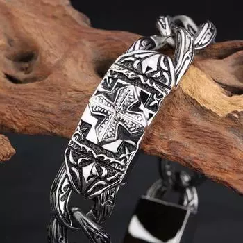Модный тренд Ретро аксессуары для рук Браслет из титановой стали с крестовой полкой