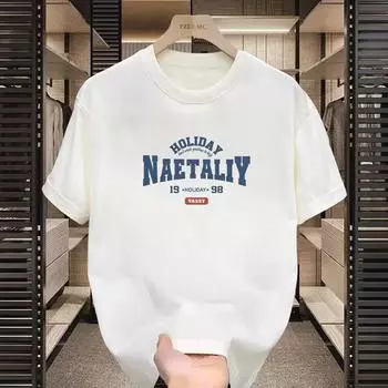 Модный тренд ретро топ с буквенным принтом свободная футболка с рукавом пять четвертей простой цельный топ M