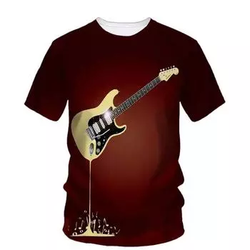 Модный тренд, рок-музыка, гитара для мальчиков, модный бренд, креативная рубашка с круглым вырезом с 3d принтом, футболка с короткими рукавами, одежда больших размеров S