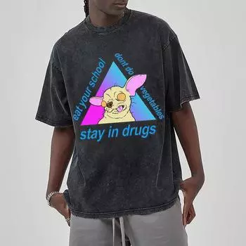 Модный тренд с принтом щенка для женщин, стираная футболка, свободная, большого размера, для пары, с коротким рукавом, состаренные топы, в горошек S