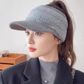 Модный тренд с ушанками, пустым верхом, бейсболки, вязаная женская шапка из овечьей шерсти, осень-зима, более толстая теплая шапка One size хаки