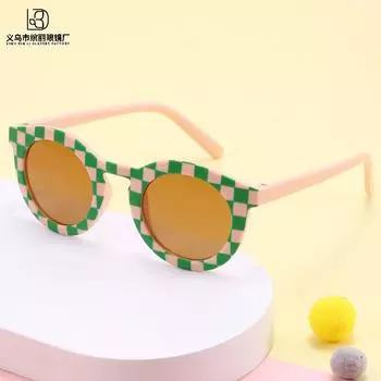 Модный тренд Солнцезащитный козырек Защита глаз Детские солнцезащитные очки Сумка Цветок Мальчики и девочки Очки с защитой от ультрафиолета зеленый плед