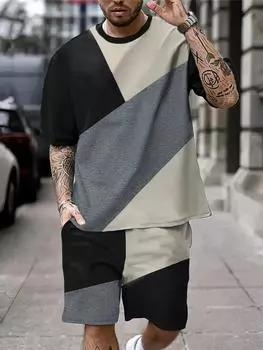 Модный тренд стиля Y2K с 3D-принтом, мужской костюм свободного покроя в уличном стиле Харадзюку, футболка с короткими рукавами и шорты, комплект из двух предметов S