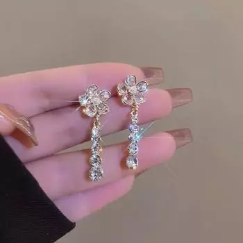 Модный тренд, уникальный дизайн, элегантные, изысканные, длинные серьги с цветком циркона, женские ювелирные изделия для пожилых людей, подарок на день рождения, оптовая продажа