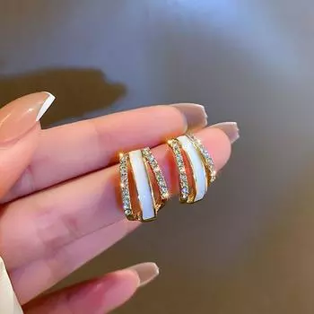 Модный тренд, уникальный дизайн, элегантные изысканные серьги-кольца с двойным обручем из циркона, женские ювелирные изделия, подарок для банкета и вечеринки, оптовая продажа