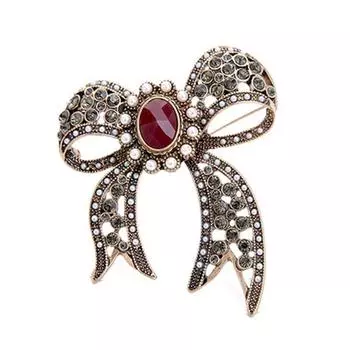 Модный тренд ювелирные изделия Галстук Древний полый жемчуг Драгоценный камень Бант Подвеска Дамы Брошь