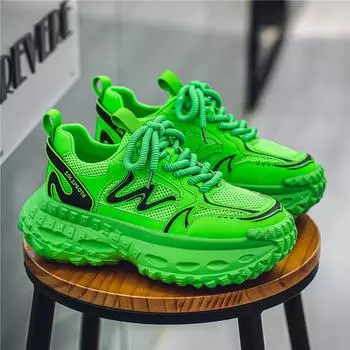 Модный тренд Зеленые мужские повседневные кроссовки Дизайнерские массивные кроссовки Дышащие кроссовки на высокой платформе Мужские кроссовки для увеличения роста Мужская спортивная обувь 39