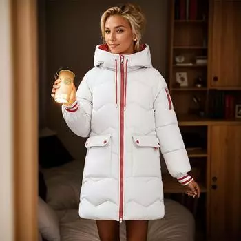 Модный тренд Зима Новая повседневная женская хлопковая куртка средней длины с капюшоном Свободная утолщенная хлопковая куртка S чёрный