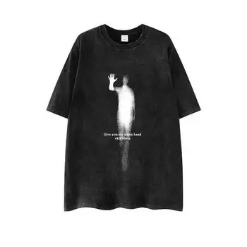 Модный трендовый 260G Темный абстрактный фантом с коротким рукавом T03 Old Black [230g] Shoulder M