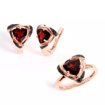 Модный треугольный дизайн, январский камень, гранат, натуральные драгоценные камни, кольцо, серьги, комплект ювелирных изделий, серебро S925, изысканные украшения для женщин, подарок US RING SIZE:6# красный