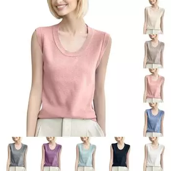 Модный трикотажный топ без рукавов с круглым вырезом для женщин M