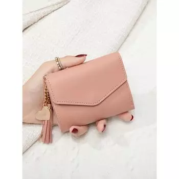 Модный ультратонкий тройной кошелек для монет, минималистичный держатель кредитных карт, однотонный кулон с кисточкой, короткий женский кошелек