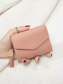 Модный ультратонкий тройной кошелек для монет, минималистичный держатель кредитных карт, однотонный кулон с кисточкой, короткий женский кошелек