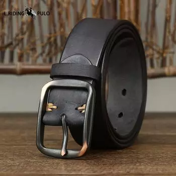 Модный универсальный кожаный ремень из натуральной кожи, мужской ремень с простой повседневной пряжкой-гвоздиком, ретро-ремень, мужской ремень 100cm чёрный