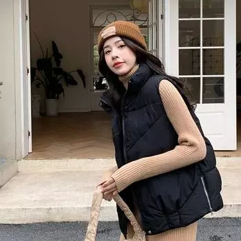 Модный универсальный свободный жилет женский новый жилет женский короткий воротник-стойка модный иностранный жилет куртка M чёрный