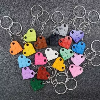 Модный ювелирный брелок для ключей с сердцем любви, кирпичный брелок для ключей, строительный блок, пряжка для ключей, кольцо для ключей в виде сердца розы красного