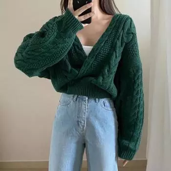 Модный V-образный вырез с длинным рукавом вязаный кардиган свитер куртка для женщин шикарный ретро повседневный однотонный свободный кардиган осень леди зимний кардиган одежда 25528 One Size серый