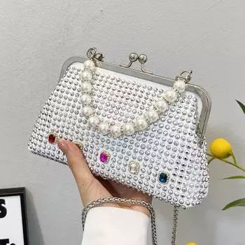 Модный вечерний клатч, изысканная женская сумка, сумка через плечо с цветными драгоценными камнями, роскошная сумка через плечо с бриллиантами чёрный