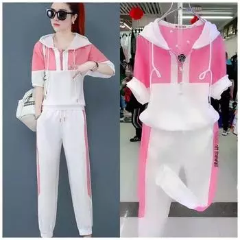 Модный весенне-летний женский костюм с капюшоном, кардиган, шаровары в стиле хип-хоп, спортивный костюм из двух предметов, комплект свитшотов M зелёный