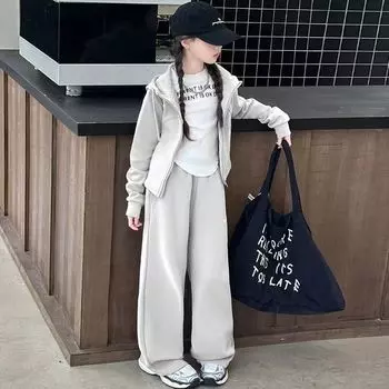 Модный весенне-осенний комплект-двойка для девочек 170 серый